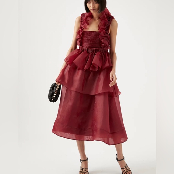 ❤️Aje Ruffle Burgundy Midi Dress❤️ - Picture 1 of 4